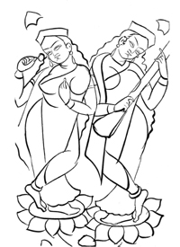 চিত্র:KalighatLakshmi&Sarasvati.jpg